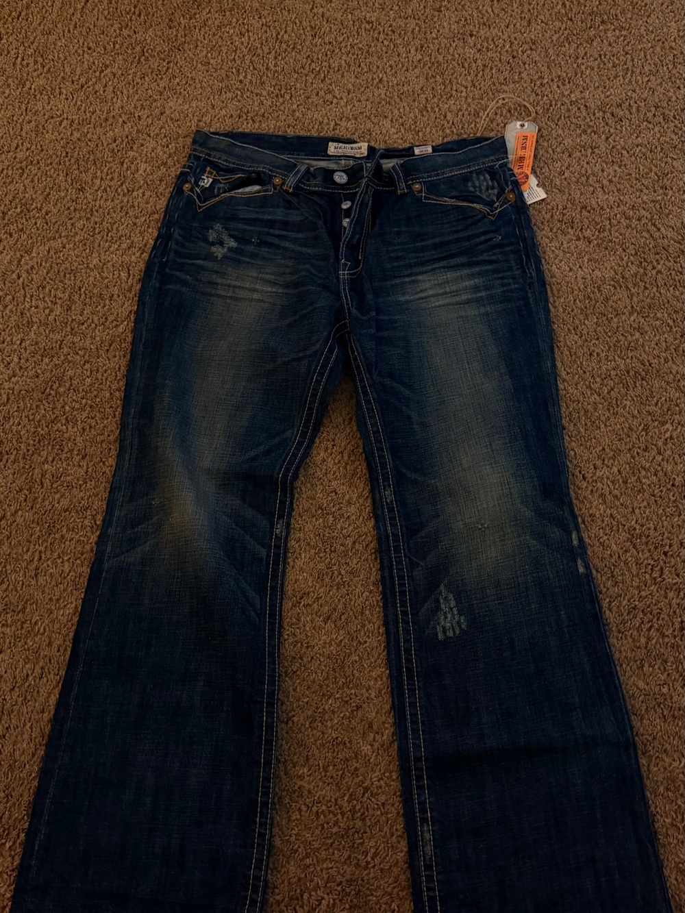 Men's Dark Blue Bootcut Jeans - Classic Distressed Look